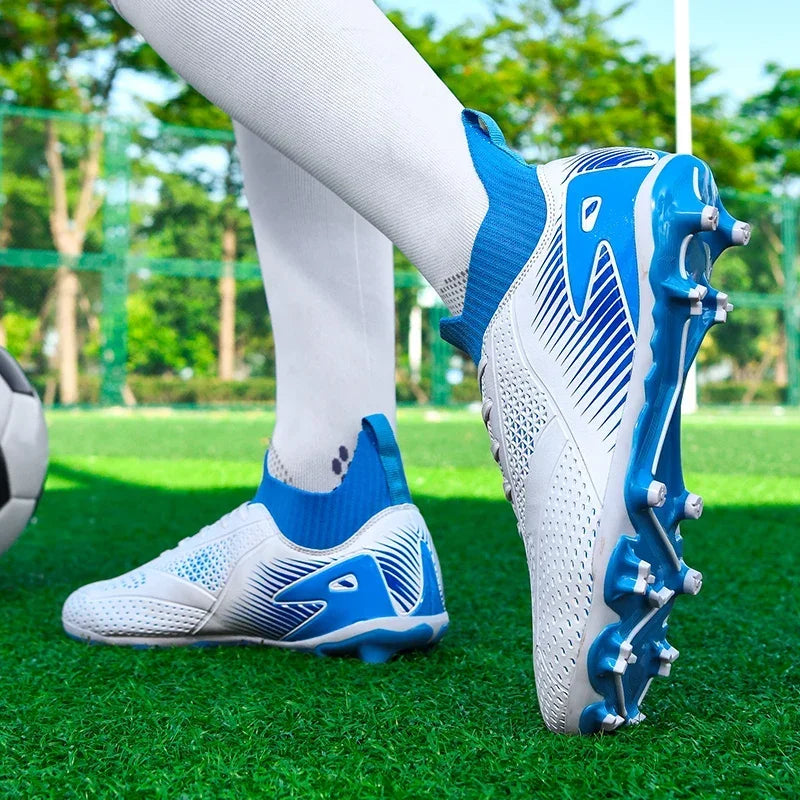 Sapatos de futebol unissex com grampos para meninos, tamanho grande, botas de futebol ultraleves, tênis antiderrapantes, AG e TF, botas de tornozelo, 2021