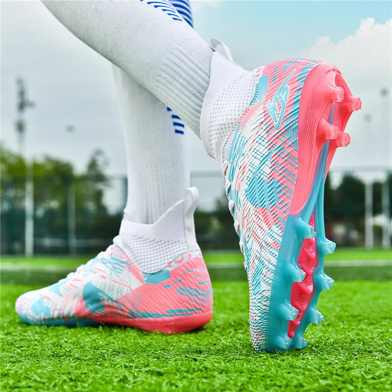 Tenagers sapatos de futebol masculino antiderrapante ag/tf chuteiras botas de tornozelo unisex tamanho grande ultraleve botas de futebol meninos tênis