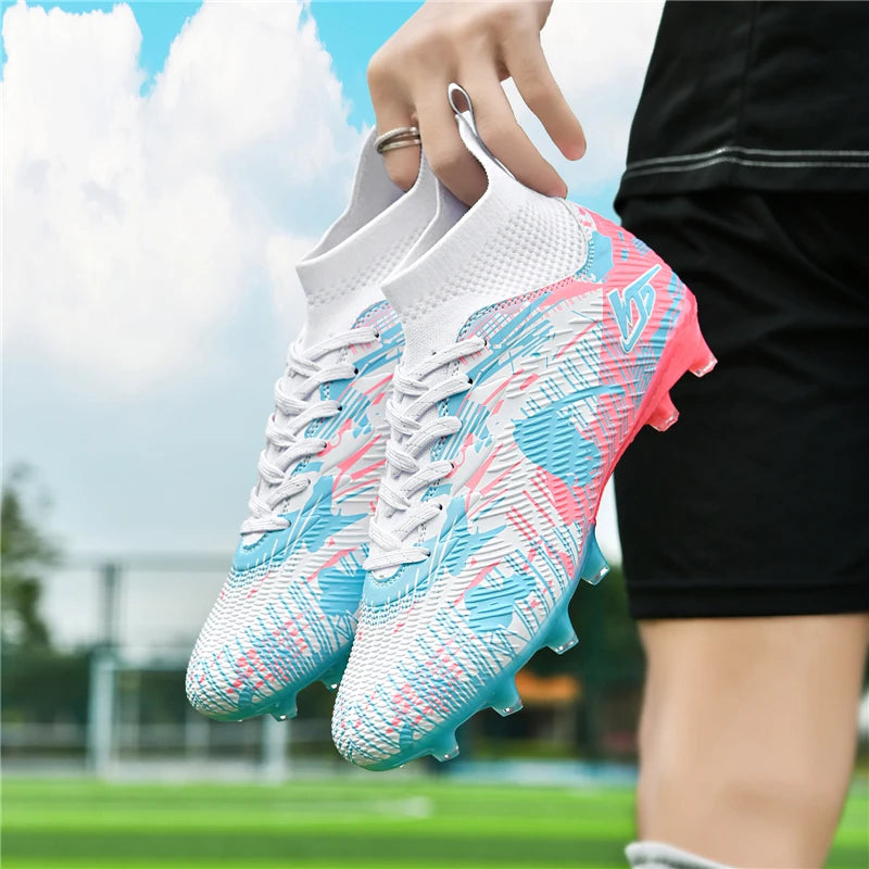 Tenagers sapatos de futebol masculino antiderrapante ag/tf chuteiras botas de tornozelo unisex tamanho grande ultraleve botas de futebol meninos tênis